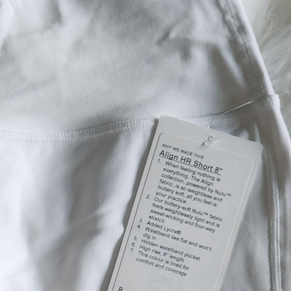 LULULEMON ALIGN HR SHORT 8 INCH WHITE SIZE 8 - Picture 4 of 5